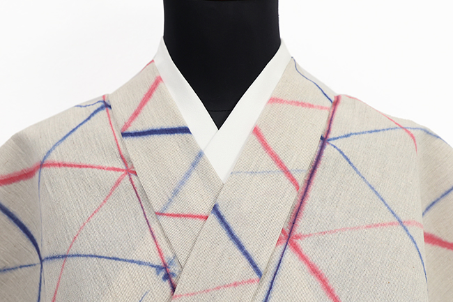 藤井絞 浴衣(ゆかた) 綿麻 板締め絞り 白×ピンク×青