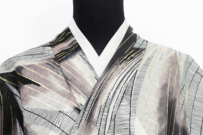 誉田屋源兵衛 浴衣(ゆかた) 芭蕉の精 白×黒×ベージュ ◆男女兼用◆