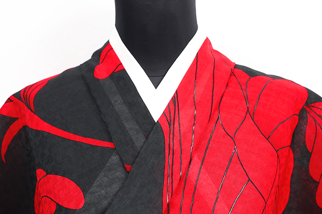 誉田屋源兵衛 浴衣(ゆかた) シルエット・ロマンス 黒×赤 ◆男女兼用◆