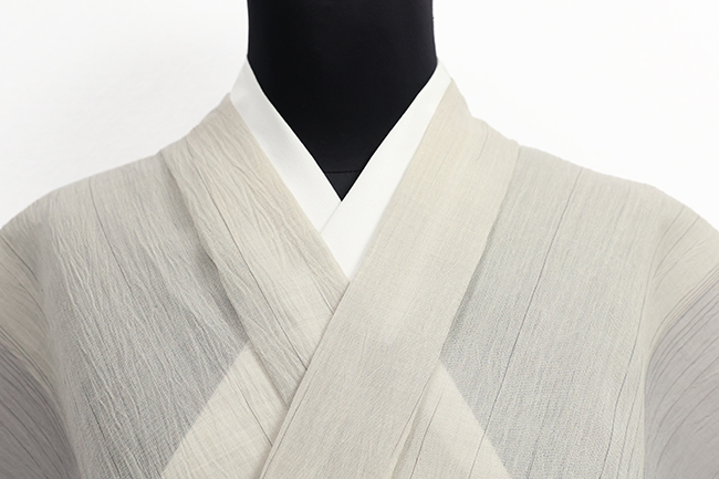 小千谷ちぢみ 本麻 夏着物 楊柳 広幅 二色色分け 灰色×薄灰色