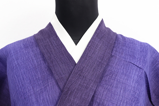 本麻 夏着物 近江ちぢみ 楊柳 ぼかし 青紫