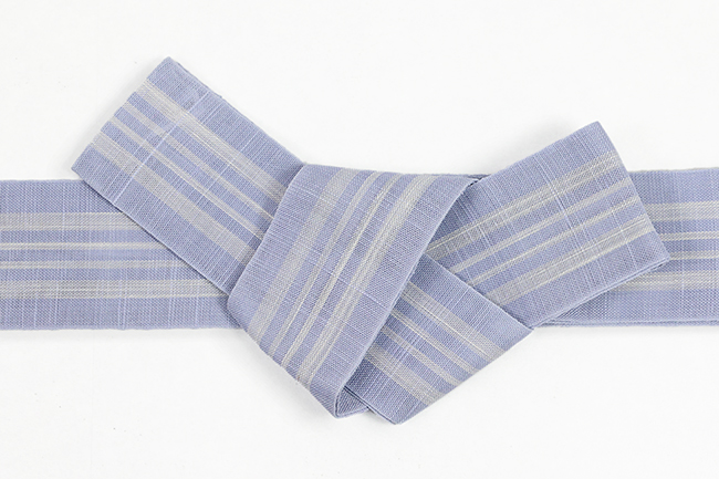 本麻 角帯  夏帯 縞 薄紫×白