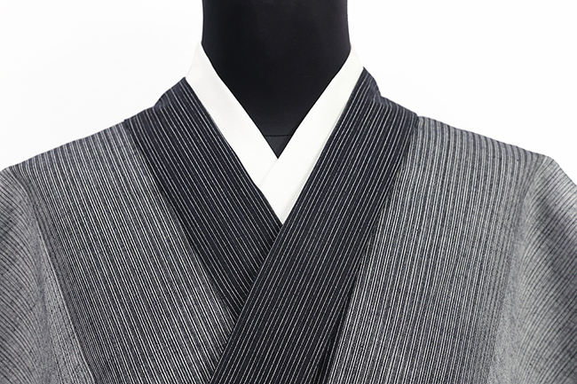 光源氏 浴衣(ゆかた) 綿麻 グラデ縞 黒 ◆男性にオススメ◆