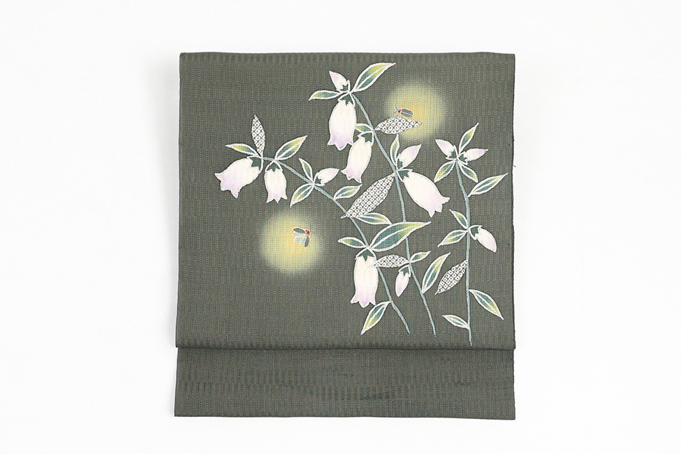 本麻 九寸名古屋帯 夏帯 蛍 深緑