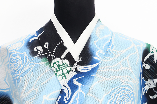 Rumi Rock(ルミロック) 浴衣(ゆかた) 綿 乱絽 ナポレオンのバラ 黒×水色