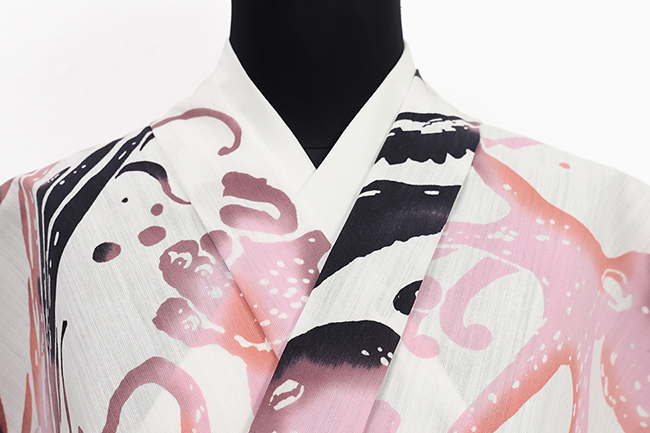 Rumi Rock(ルミロック) 浴衣(ゆかた) 綿麻 オクトパスドリーム 白×ピンク