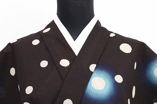 源氏物語 浴衣(ゆかた) 綿麻 注染 蛍 黒×水色 ◆女性にオススメ◆