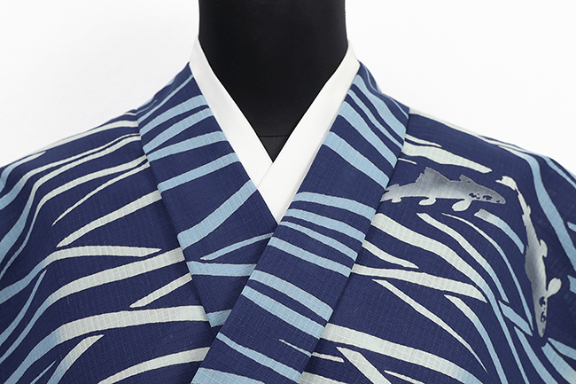 itomi浴衣(ゆかた) 優華壇 綿紅梅 鮎 たてぼかし 青 ◆男女兼用◆