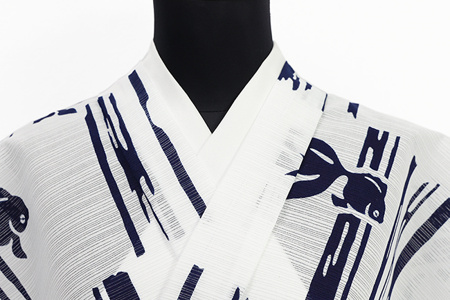 竺仙(ちくせん) 浴衣（ゆかた） 綿 金魚市松 白×濃紺