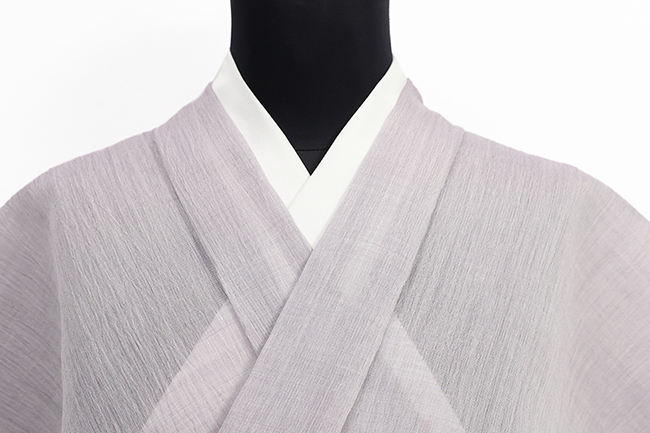 本麻 夏着物 小千谷ちぢみ 楊柳 広幅 無地 薄紫