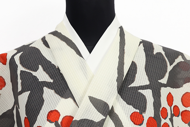 芸艸堂(うんそうどう) 浴衣(ゆかた) 綿 竹久夢二 木の実 アイボリー×赤