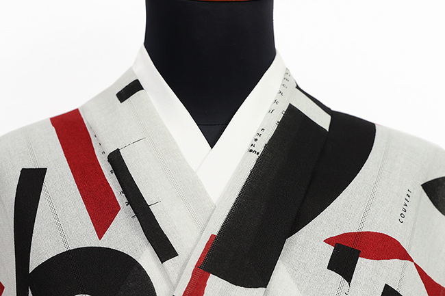 STUDIO by D'URBAN 浴衣(ゆかた) 綿 ナンバーコラージュ 灰色×黒×赤