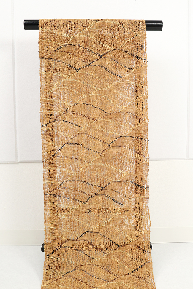 シナ布 八寸名古屋帯 夏帯 波 生成り