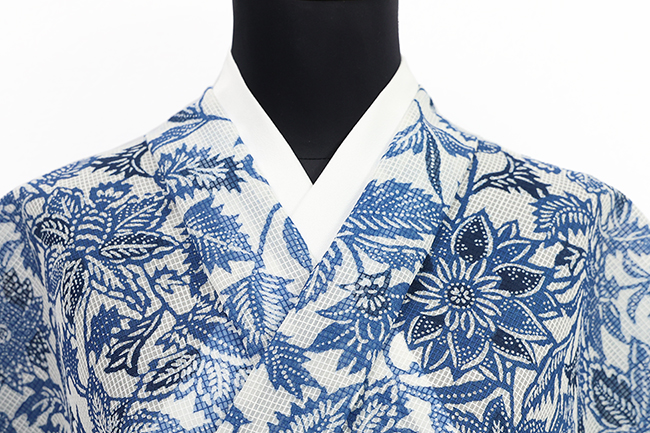 絹 紅梅着物 夏着物 浴衣（ゆかた） 鉄線 白×紺