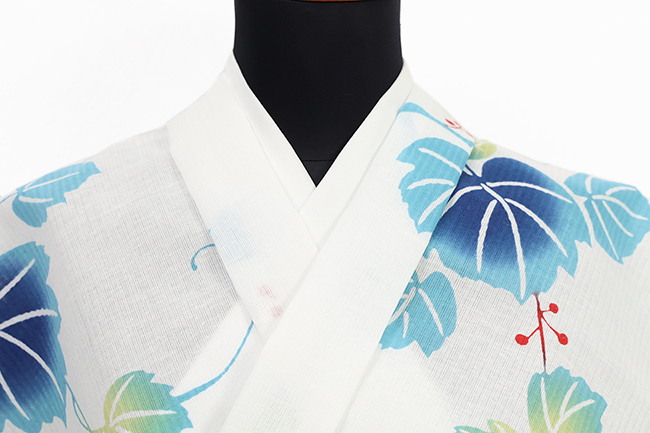 IKS COLLCTION 浴衣(ゆかた) 綿麻 注染 彩 白×青