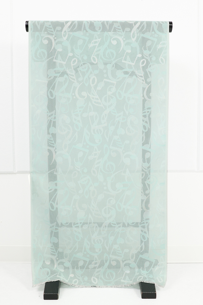 正絹 紋紗 着物 羽織 音符 薄青緑