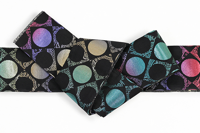 西陣織 蔦屋久兵衛 両面角帯 絹 ラメ糸 オセロ しぶき マルチカラー×濃灰