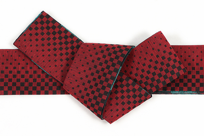 西陣織 蔦屋久兵衛 両面角帯 絹麻 ドット 市松 赤×青緑