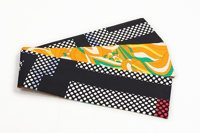 京都 青野工房 半幅帯 正絹 ハイブリッド染め プログレスピンクグレー レトロオレンジ 1176