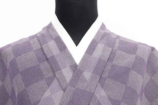 超長綿 浴衣(ゆかた) 木綿着物 超長繊維綿 鮫小紋柄 市松 紫