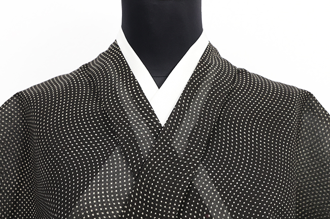 超長綿 浴衣(ゆかた) 木綿着物 超長繊維綿 よろけドット 黒