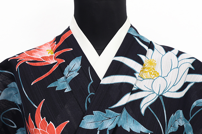 IKS COLLCTION 浴衣(ゆかた) 綿 花ごよみ 濃紺×赤