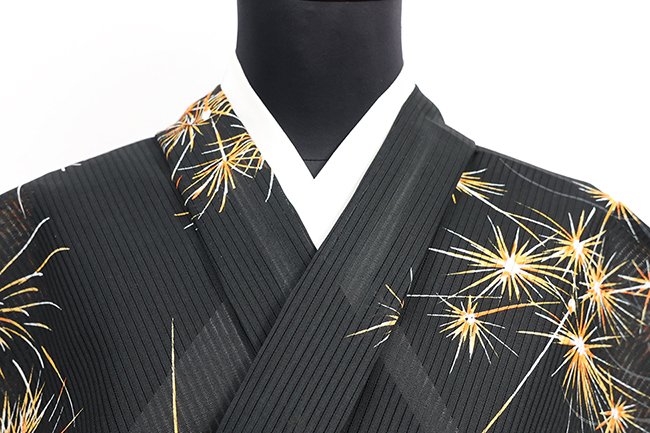 井登美 itomi 浴衣(ゆかた) 優華壇 綿 線香花火 黒×オレンジ ◆男女兼用◆