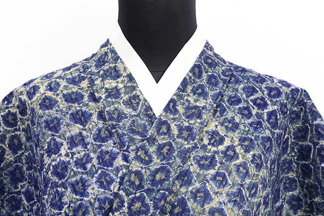 伝統的工芸品 有松鳴海絞 絞り染め 浴衣（ゆかた） 綿 やたら三浦絞り 紺×ベージュ