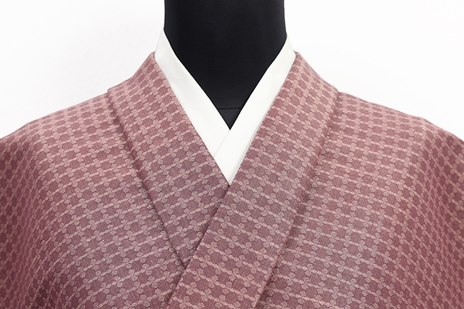 米沢木綿 綿麻着物  紋KIPPE(きっぺ) めんこあさ 広幅 タイル 赤灰 ◆男女兼用◆