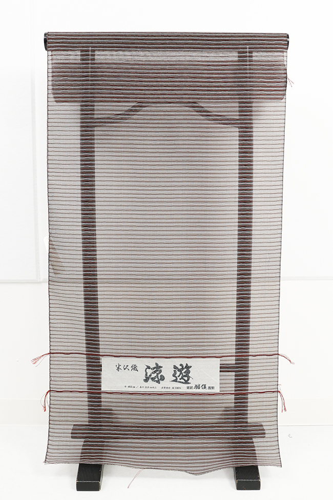 シルクオーガンジー レース 羽織 米沢織 涼遊 縞 茶×えんじ