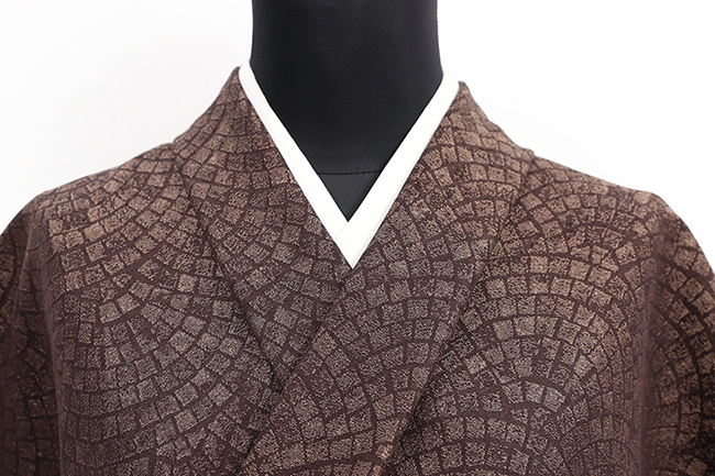 柴田織物×小林染工房 正絹 お召 柿渋染め 先染 LandScape 石畳 茶