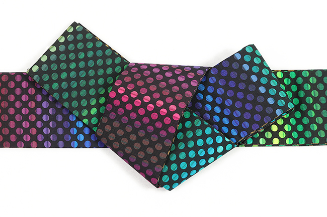 京都 青野工房 角帯 正絹 ハイブリッド染め 色窓ドット ドット茶 1114