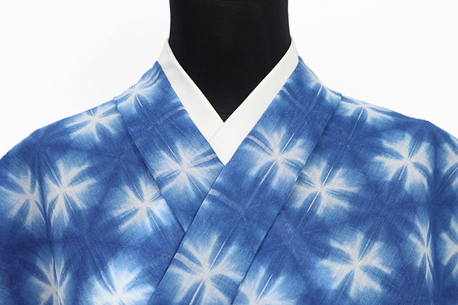 藤井絞 綿麻 浴衣(ゆかた)  雪花絞り小 青