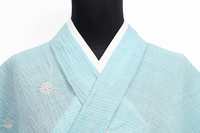 本麻 夏着物 近江ちぢみ 楊柳 絞り 薄青緑