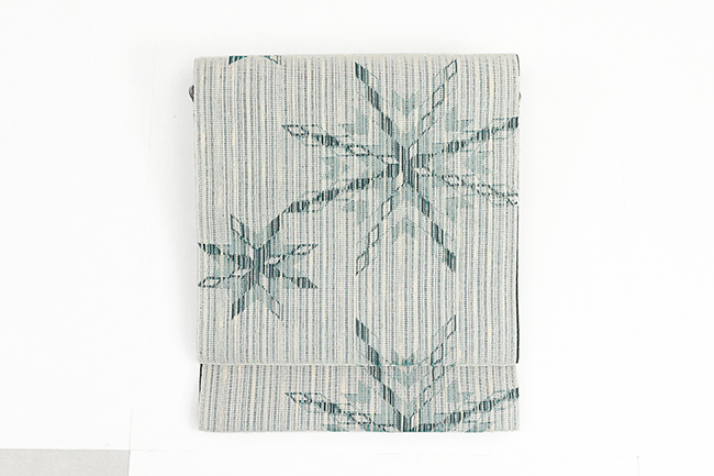 近賢織物 正絹 風通織 八寸名古屋帯 夏帯 幾何学 白×緑