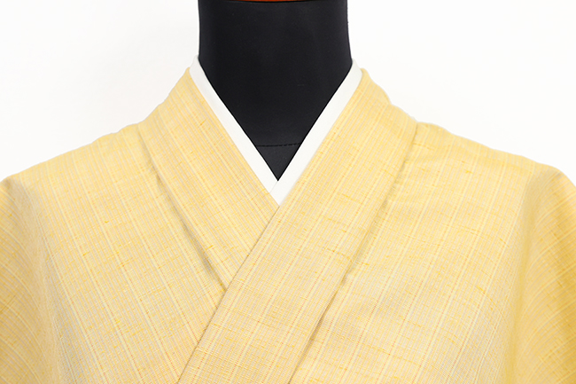 正絹 着物 手引き真綿紬 縞 黄色