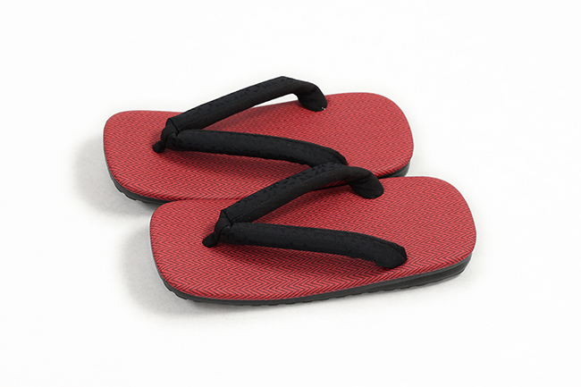 ラジアル草履 雪駄 男性用 赤ジグザグ×黒幾何学 Mサイズ