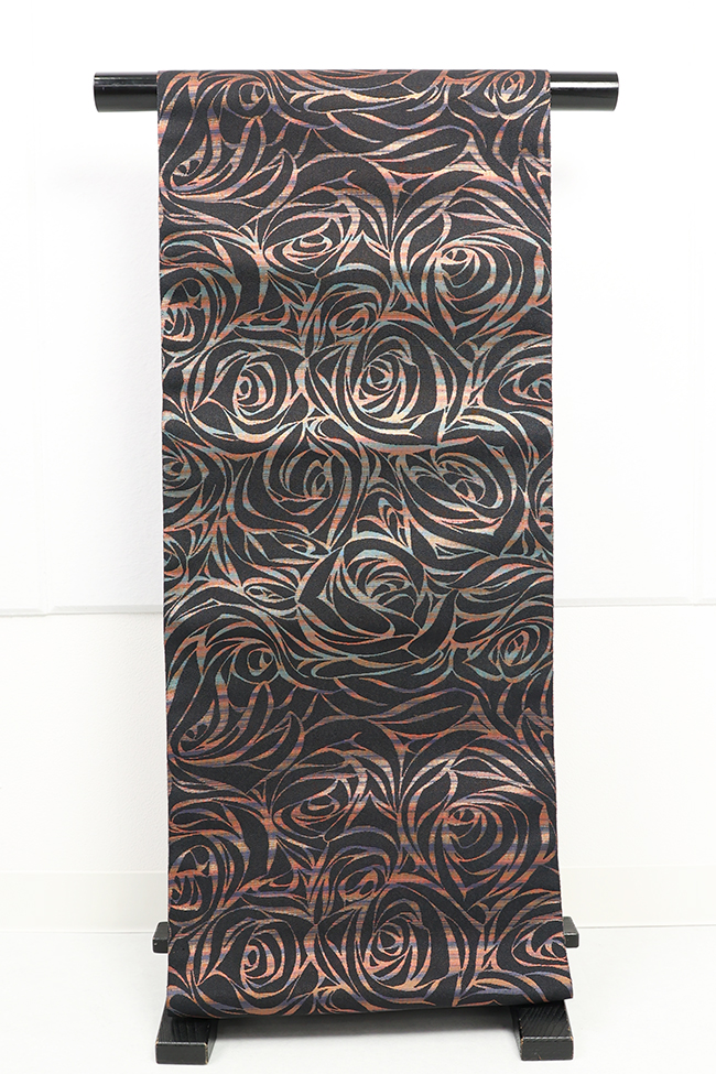 蔦屋久兵衛 ひとえ八寸帯（兵児帯） 薔薇 黒