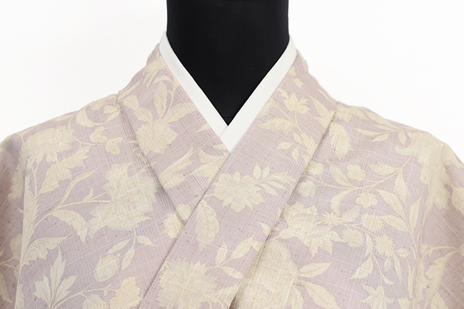 召しませ花 正絹 着物 紬 クリキュラ 花 ベージュ