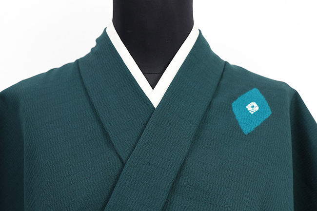 藤井絞り はごろ木綿 木綿着物 絞り ダイヤ 深緑