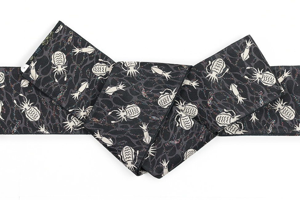 アウトレット品 博多織 角帯 正絹 ラメ イカ 黒×ベージュ