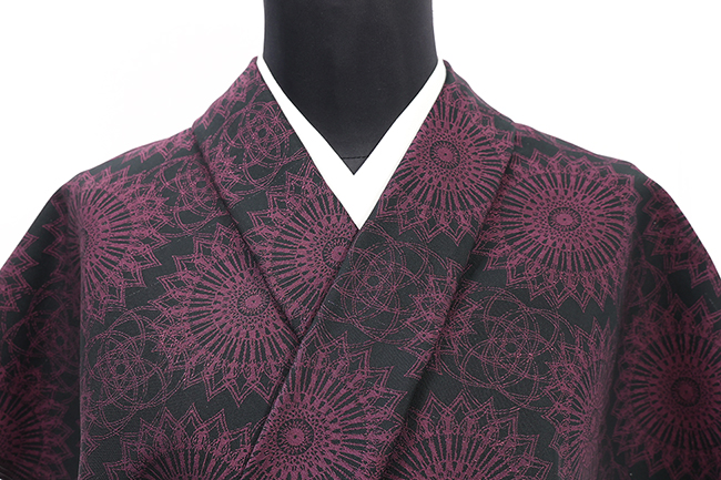 Kimono Factory nono 木綿着物 GRITTER （グリッター） オーダー仕立て付き ダリヤ 黒×紫