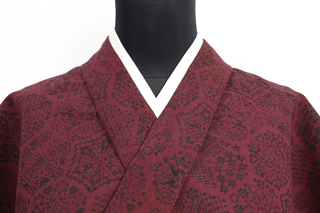 【価格はお問い合わせください】誉田屋源兵衛 木綿麻 着物 土耳古華紋 円 えんじ