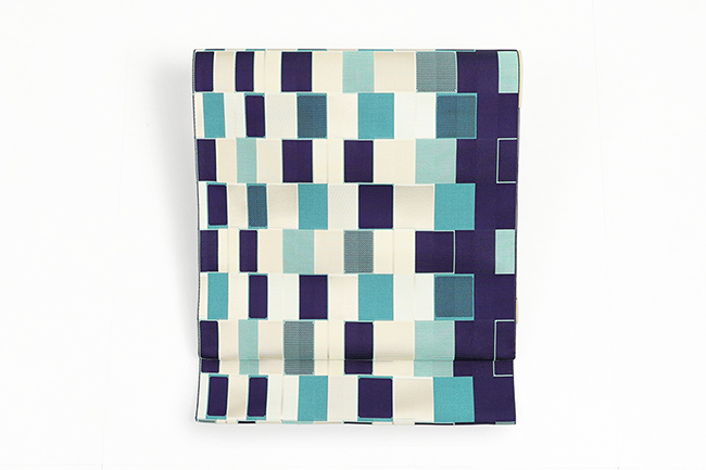 【価格はお問い合わせください】 西村織物 博多織 正絹 八寸名古屋帯 紋八寸 マラケシュ チェック   青系