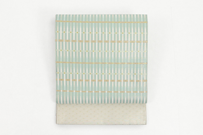 【価格はお問い合わせください】 西村織物 博多織 正絹 袋帯 佐賀錦 綾煌 連子格子 薄緑