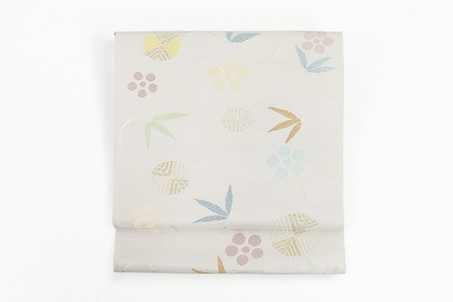 京都 西陣 正絹 九寸名古屋帯 金彩 華紋更紗