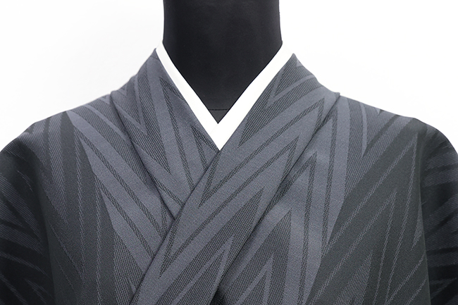 あづまやオリジナル ワタマサ 洗える正絹 紋紗 夏単衣織 広幅 【夏お召し】 ジグザグ 濃い灰