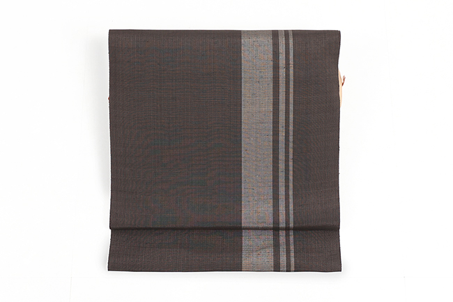 正絹 九寸名古屋帯 黄八丈 チャコールグレー