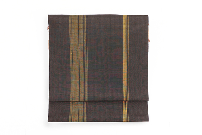 正絹 九寸名古屋帯 黄八丈 焦茶×黄色