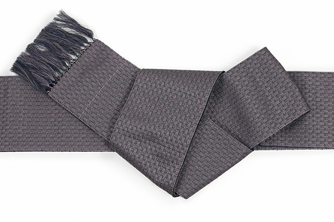 米沢織 近賢織物 角帯 武蔵 灰色×紺